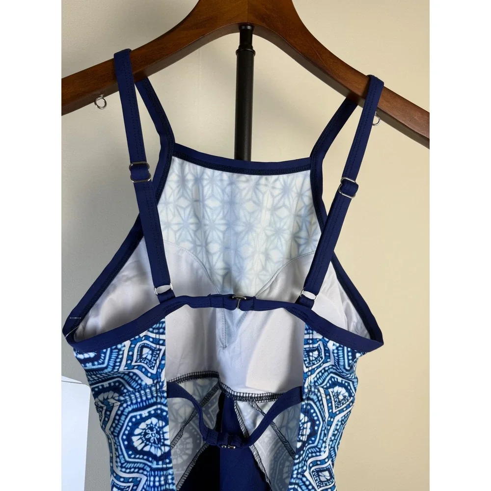 NEXT Women Spice Market Contour One Piece Swimsuit Beach‎ Summer Blue Geom Small